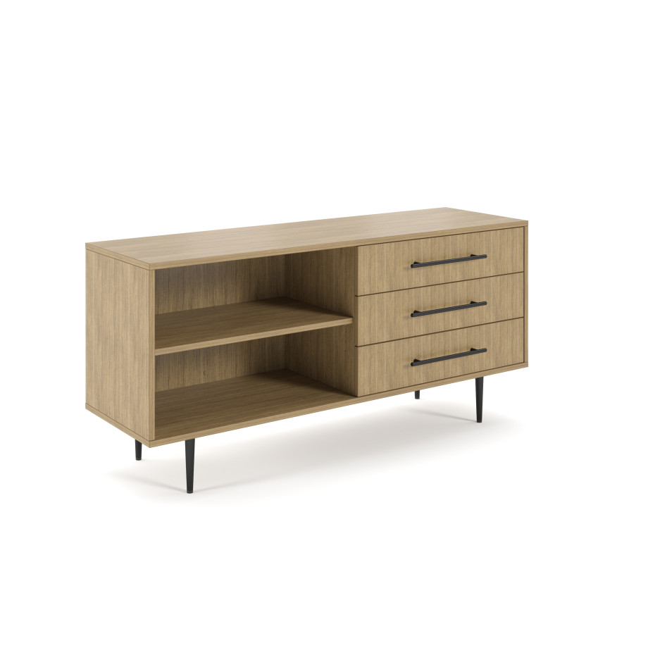 Preview of Rhett, Credenza with Drawers & Bookcase, 3/4 View