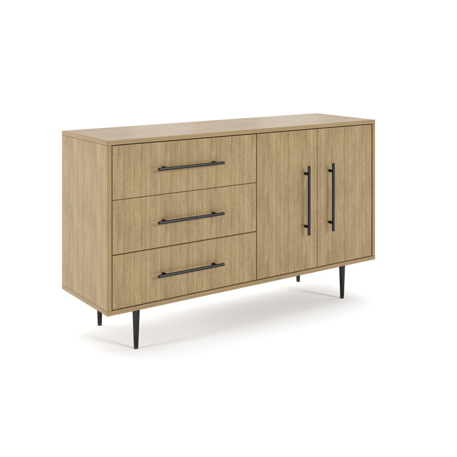 Preview of Rhett, Credenza with Drawers and Doors, 3/4 View