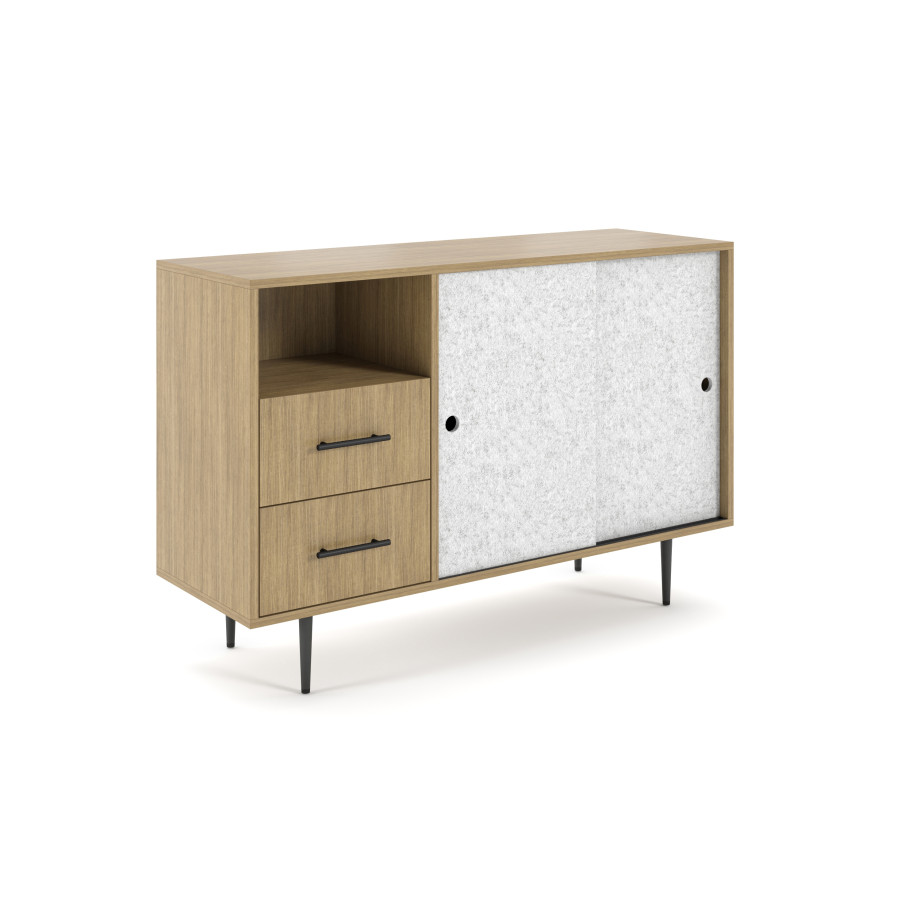 Preview of Rhett, Credenza with Drawers and Sliding Doors, 3/4 View
