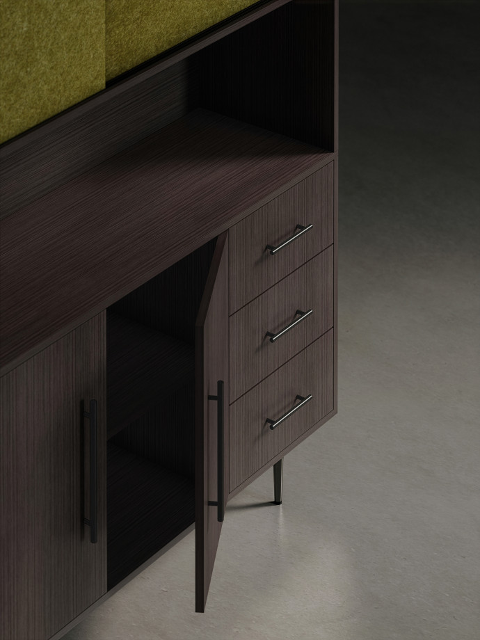 Preview of Rhett, Hutch paired with Credenza with Drawers & Center Doors
