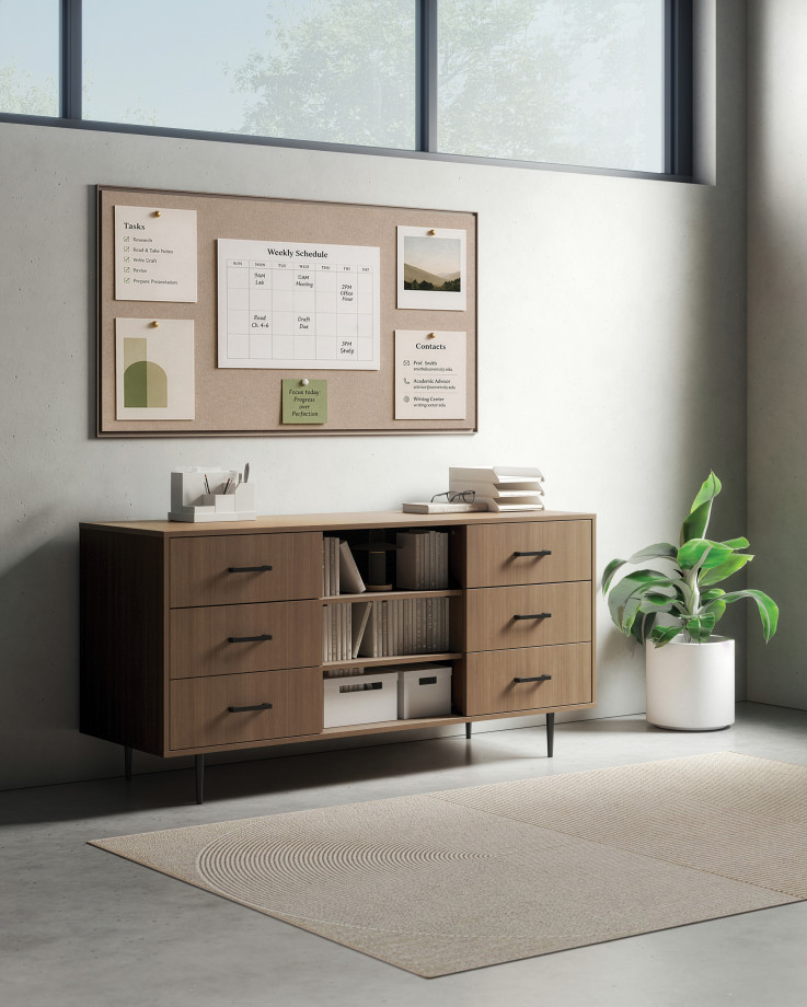 Preview of Rhett Credenza with Drawers & Center Bookcase