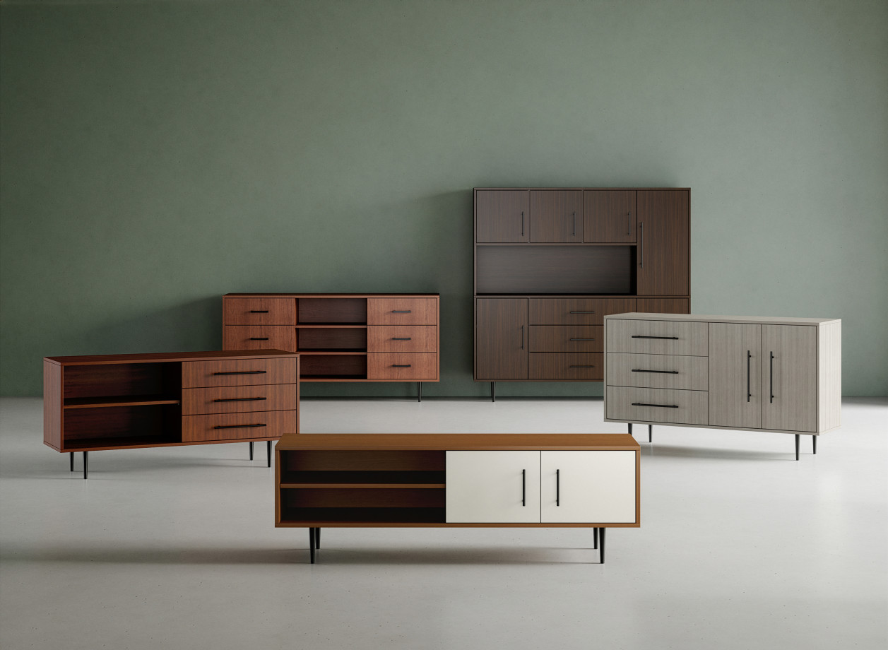 Preview of Rhett Family, Credenza, Drawers, Doors, Bookcase, Hutch