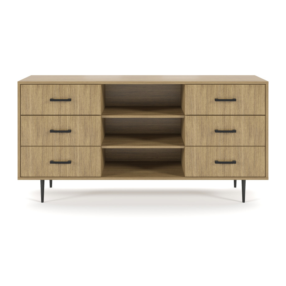 Preview of Rhett, Credenza with Drawers & Center Bookcase, Front View