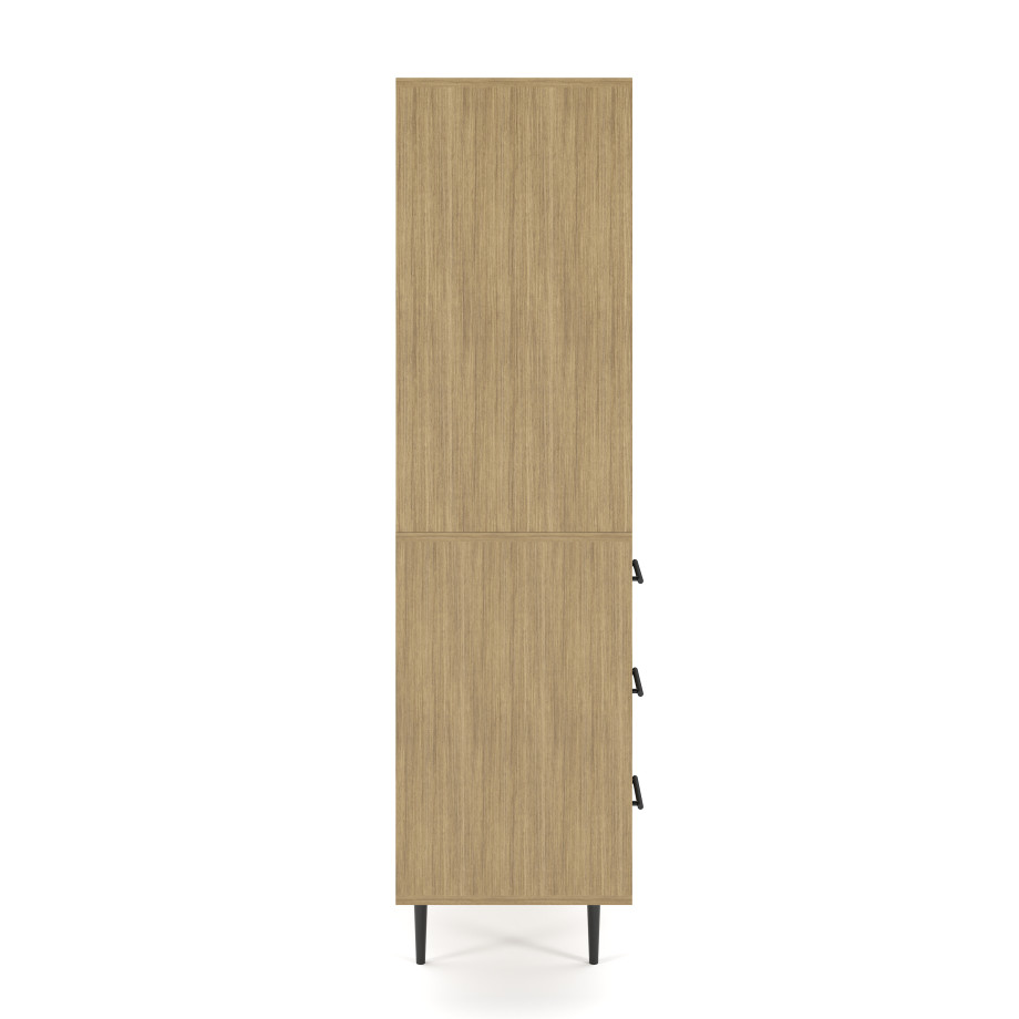Preview of Rhett, Hutch with Sliding Doors paired with Credenza with Drawers and Center Doors, 36 Inch, Side View