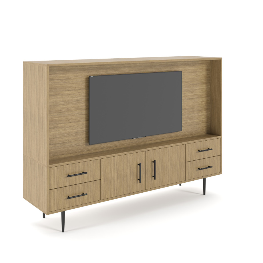 Preview of Rhett, Hutch for Media (PET) paired with Credenza with Doors, 22 Inch, 3/4 View