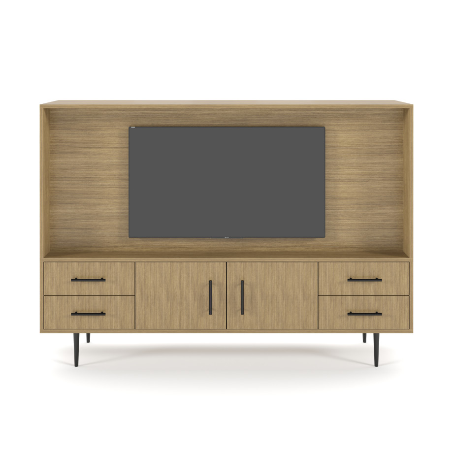 Preview of Rhett, Hutch for Media (PET) paired with Credenza with Doors, 22 Inch, Front View