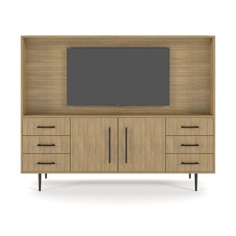 Preview of Rhett, Hutch for Media (PET) paired with Credenza with Doors, 29 Inch, Front View