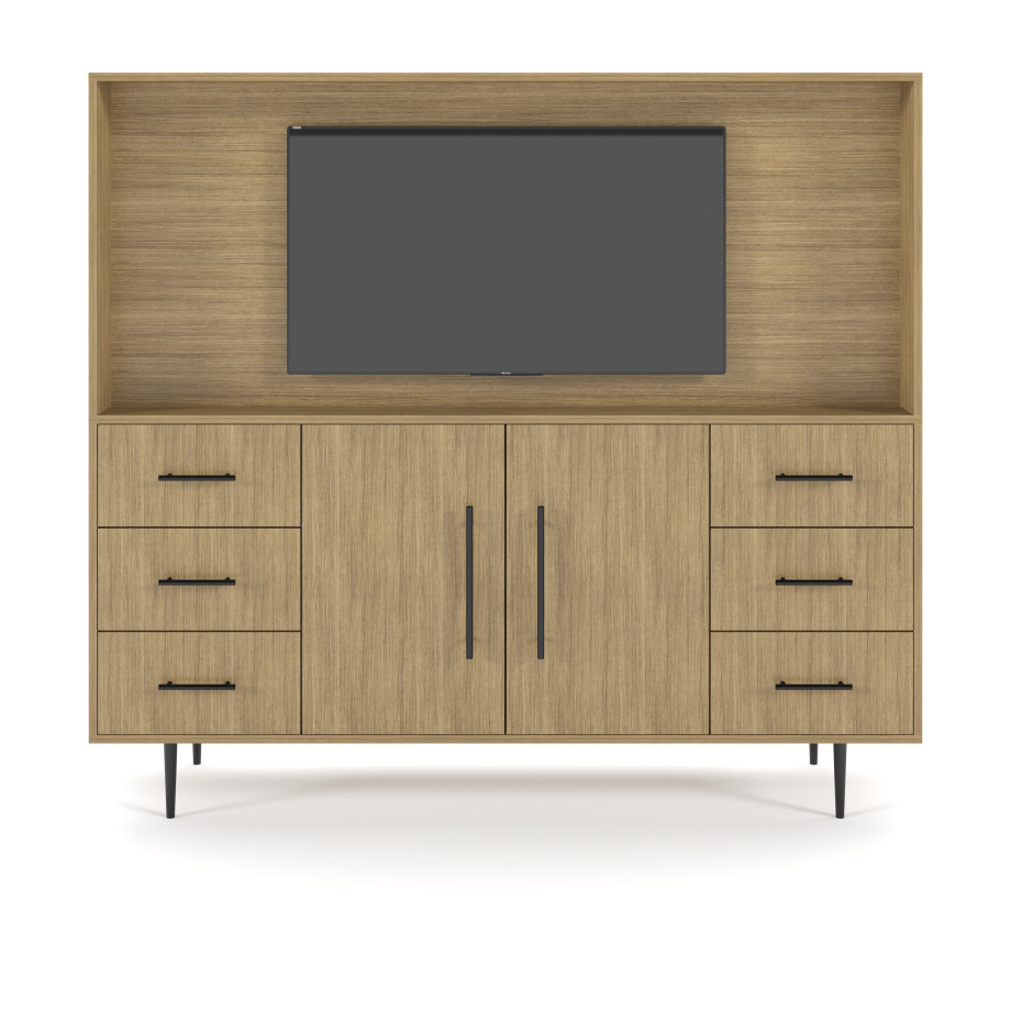 Preview of Rhett, Hutch for Media (PET) paired with Credenza with Doors, 36 Inch, Front View