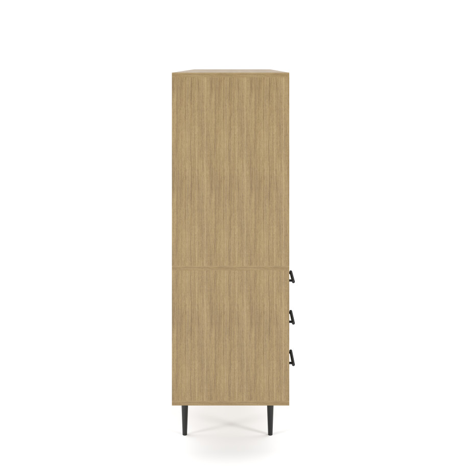 Preview of Rhett, Hutch for Media (PET) paired with Credenza with Drawers and Center Doors, 29 Inch, Side View