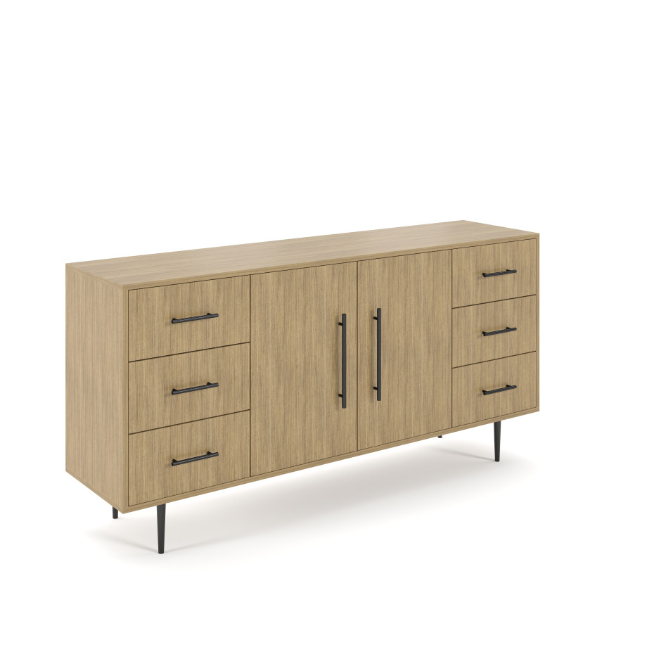 Preview of Rhett, Credenza with Drawers & Center Doors, 36 Inch, 3/4 View
