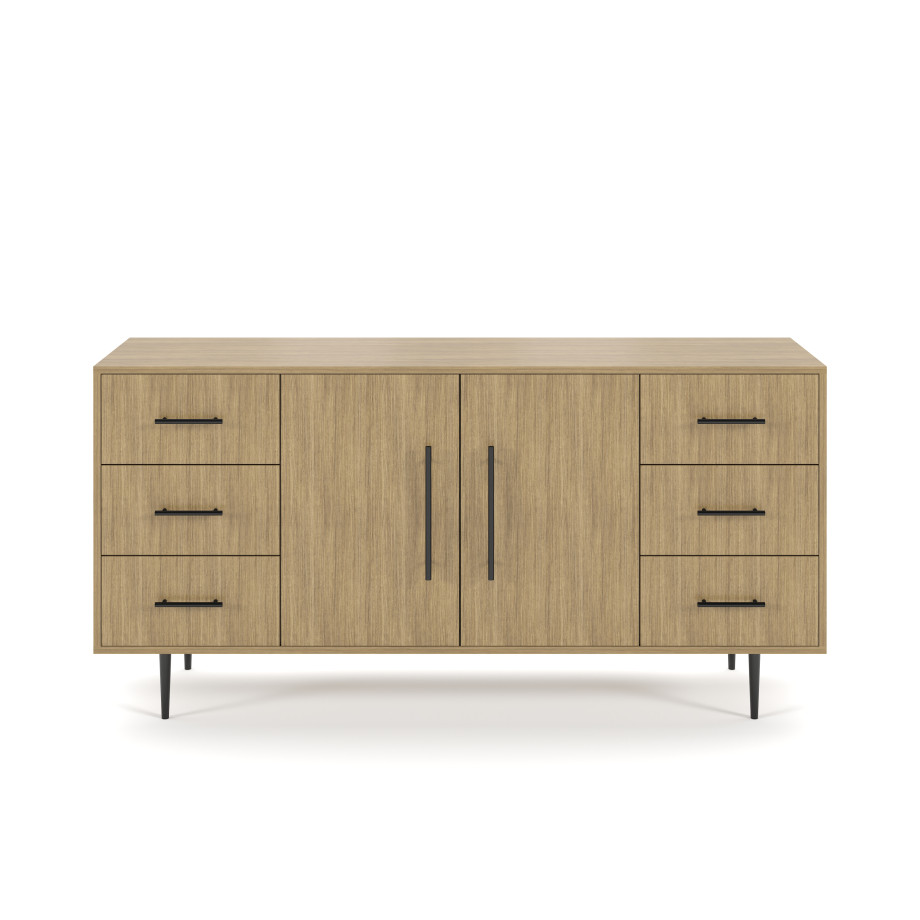 Preview of Rhett, Credenza with Drawers & Center Doors, 36 Inch, Front View