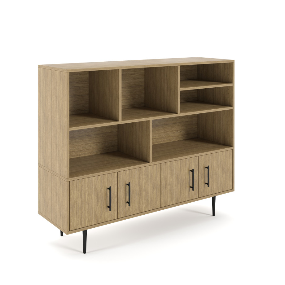 Preview of Rhett, Hutch with Bookcase paired with Credenza with Doors, 22 Inch, 3/4 View