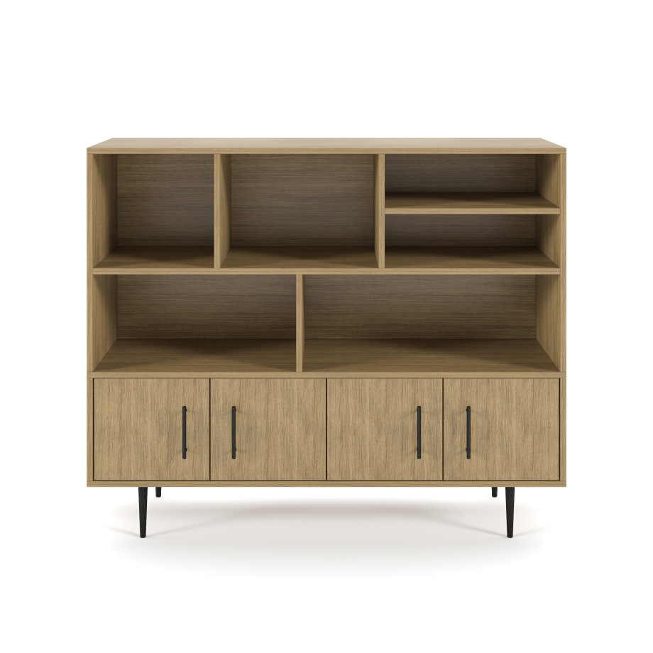 Preview of Rhett, Hutch with Bookcase paired with Credenza with Doors, 22 Inch, Front View
