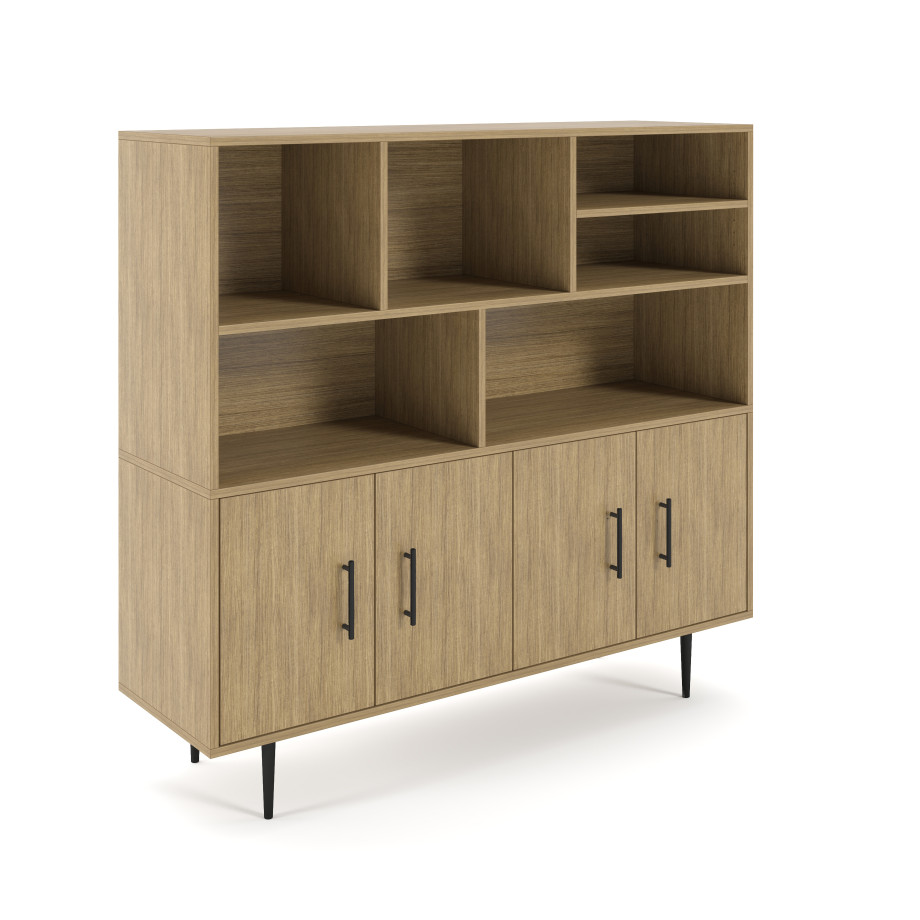 Preview of Rhett, Hutch with Bookcase paired with Credenza with Doors, 29 Inch, 3/4 View