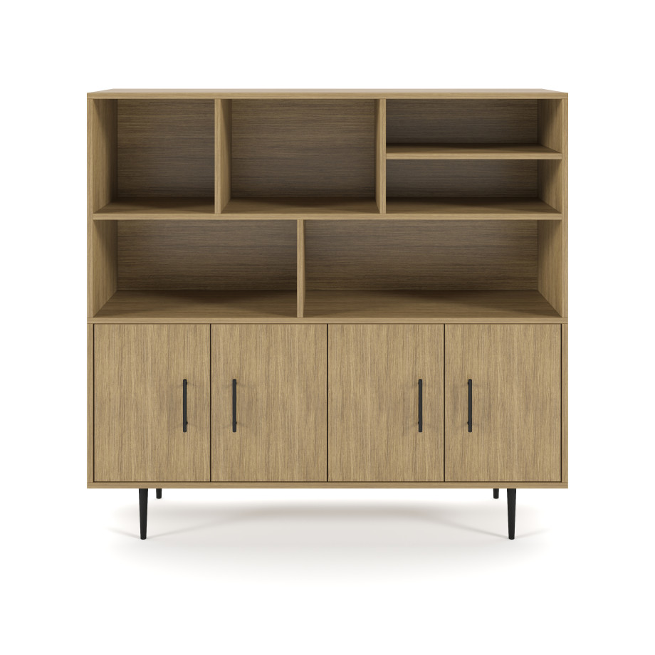 Preview of Rhett, Hutch with Bookcase paired with Credenza with Doors, 29 Inch, Front View