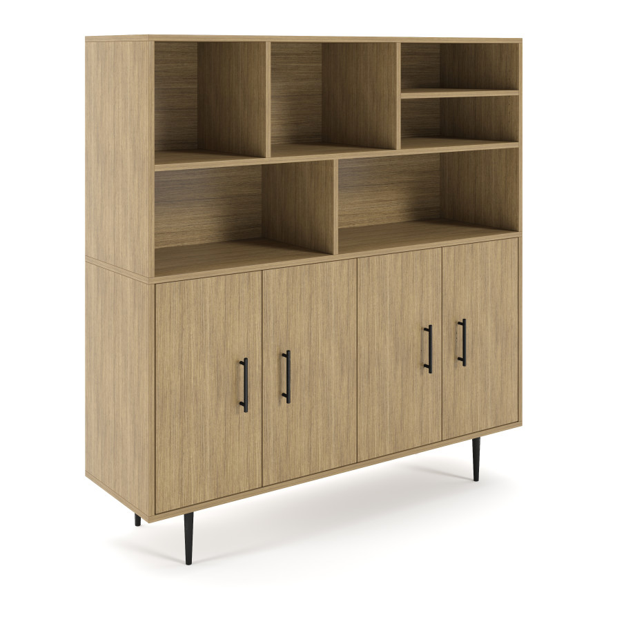 Preview of Rhett, Hutch with Bookcase paired with Credenza with Doors, 36 Inch, 3/4 View