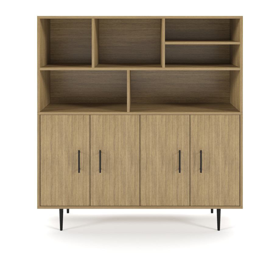 Preview of Rhett, Hutch with Bookcase paired with Credenza with Doors, 36 Inch, Front View