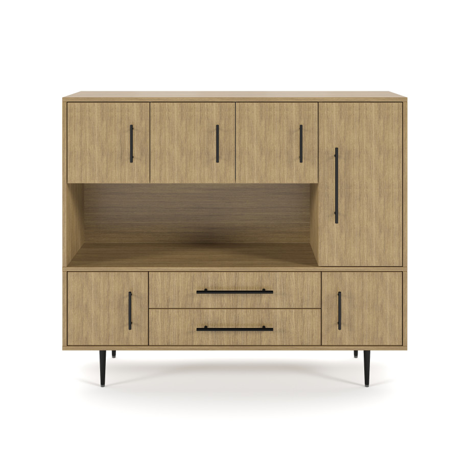 Preview of Rhett, Hutch with Doors paired with Credenza with Doors and Center Drawers, 22 Inch, Front View