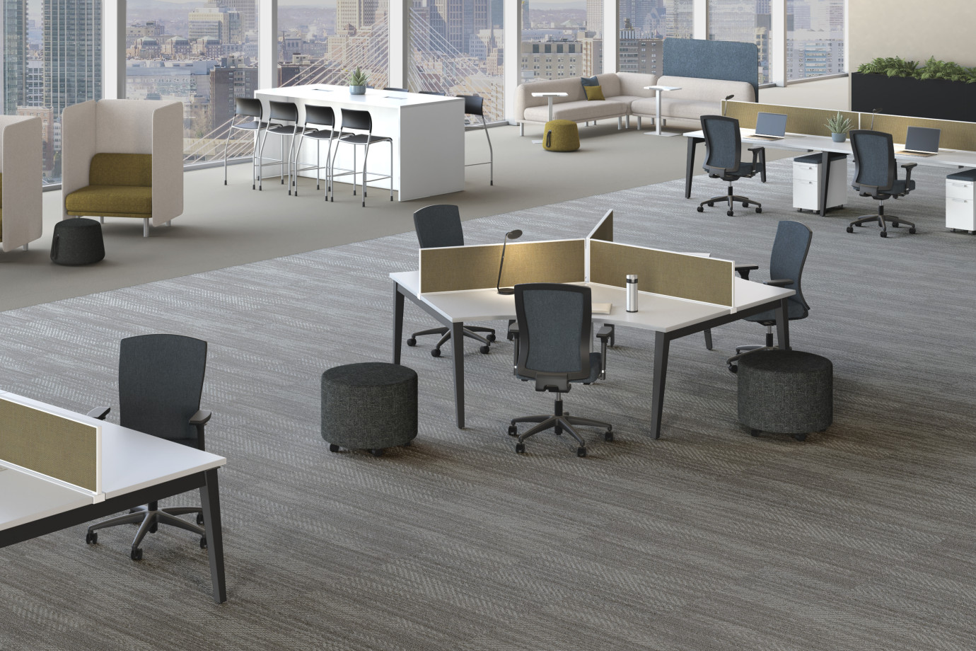 Preview of Oxygen with slant leg.&nbsp; Shown with Soft Lounge, Calibrate End Panel Table, Pierce and Natick Seating