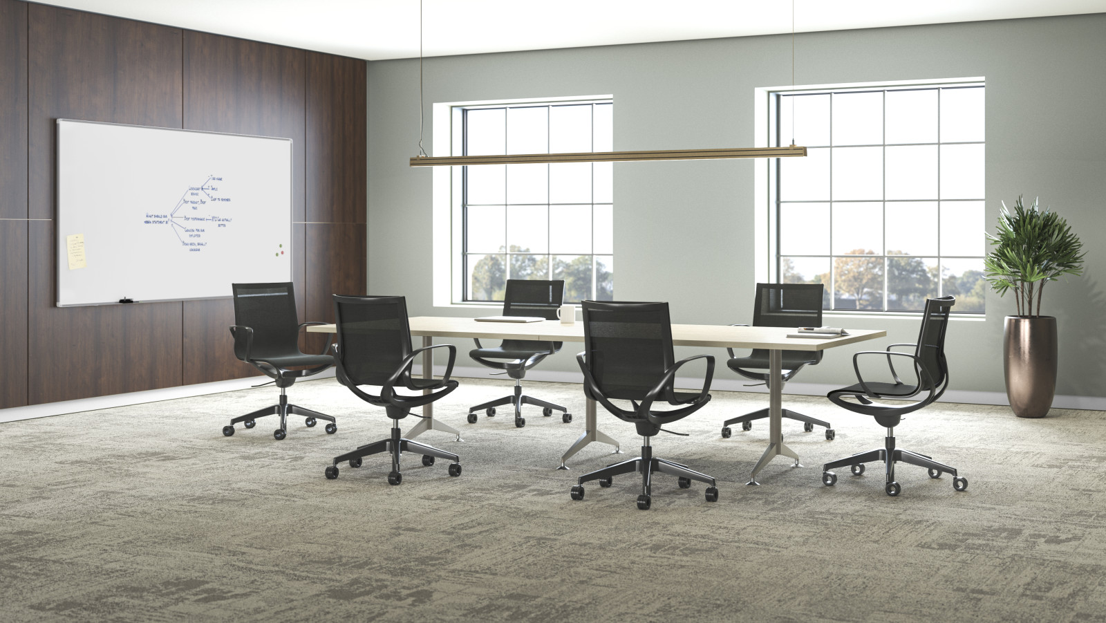 Preview of Roya black mesh and frame with Day-to-Day meeting table