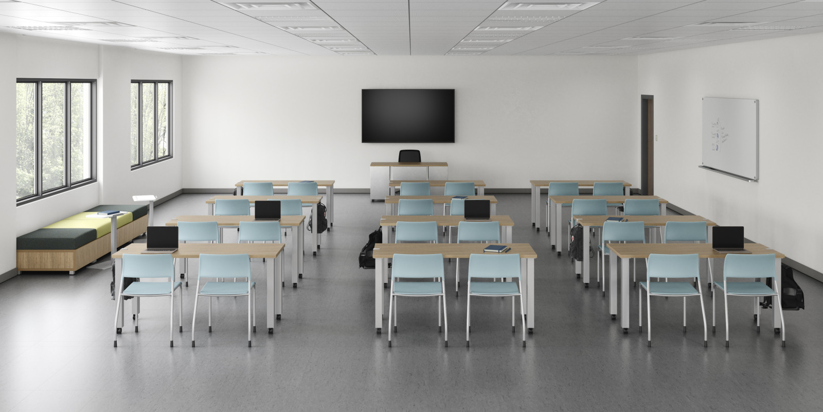 Preview of Classroom, version 4 featuring Day-to-Day tables, Pierce seating and LB backless lounge with laptop table