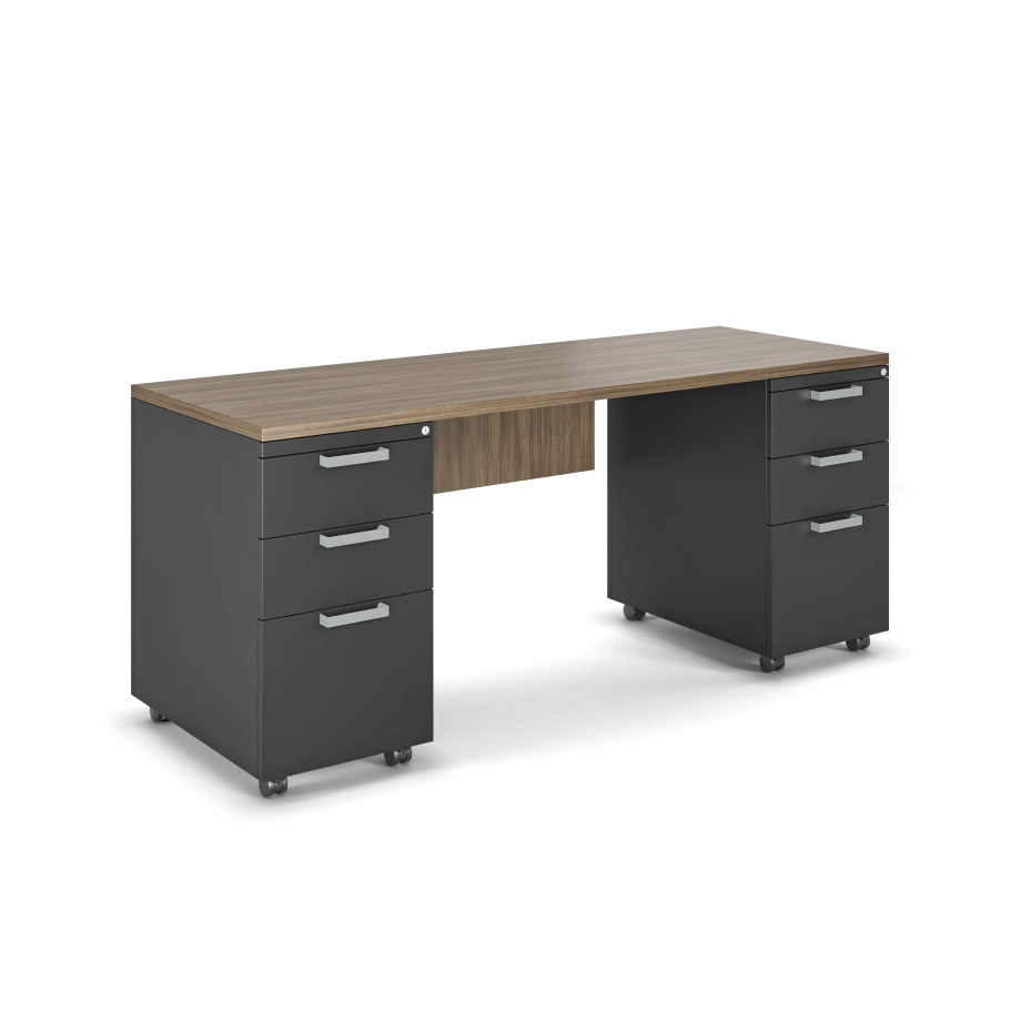 Preview of Double Ped Desk on wheels, L Series with Universal worktop and modesty