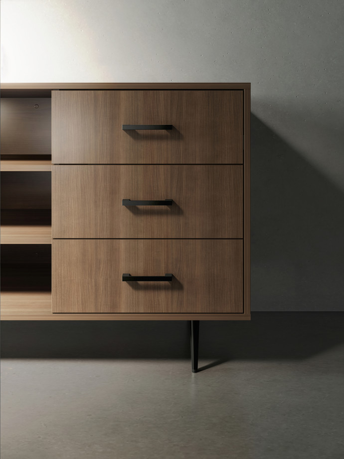 Preview of Rhett, Credenza with Drawers & Center Bookcase