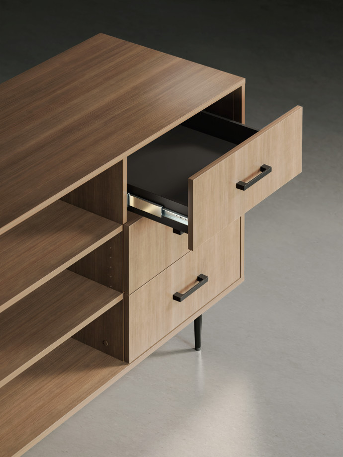 Preview of Rhett, Credenza with Drawers & Center Bookcase