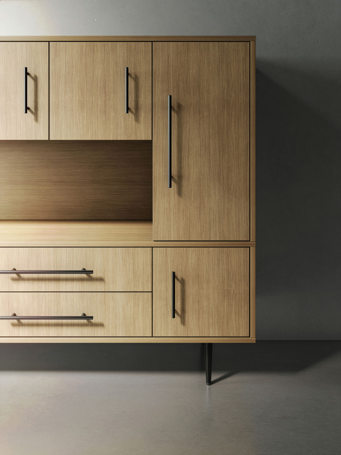 Preview of Rhett, Hutch with Doors paired with Credenza with Doors and Center Drawers