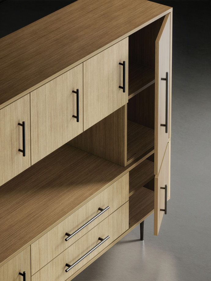 Preview of Rhett, Hutch with Doors paired with Credenza with Doors and Center Drawers