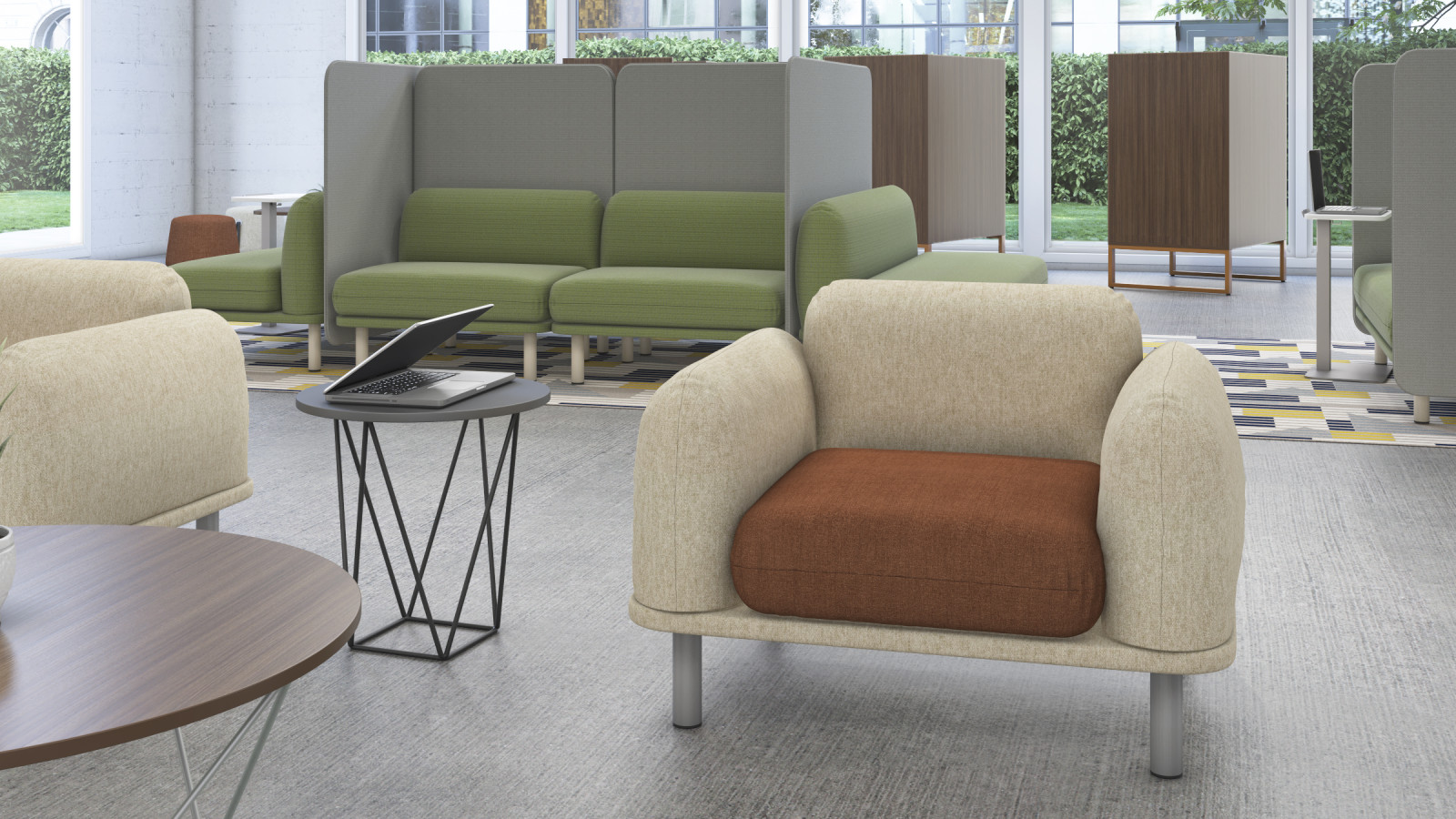 Preview of Soft Lounge Clubs and Prisma occasional tables in higher education setting