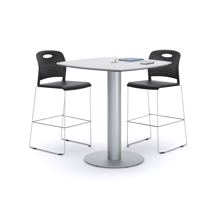 Preview of Day-to-Day Disc Base Table (26”) with 42” Pebble top with power and Triad Stools