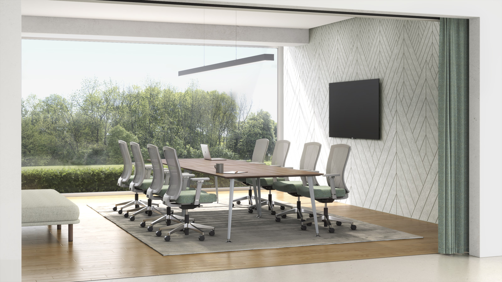 Preview of Day to Day Casual Meeting Space with Tapered Leg Table and Natick Seating