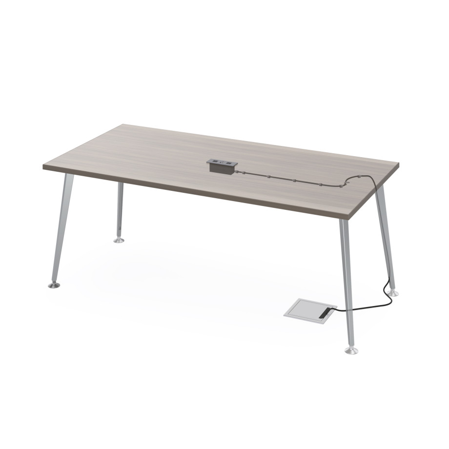 Preview of Day-to-Day Rectangle Table with power and tapered legs, including wire management (ghosted power)