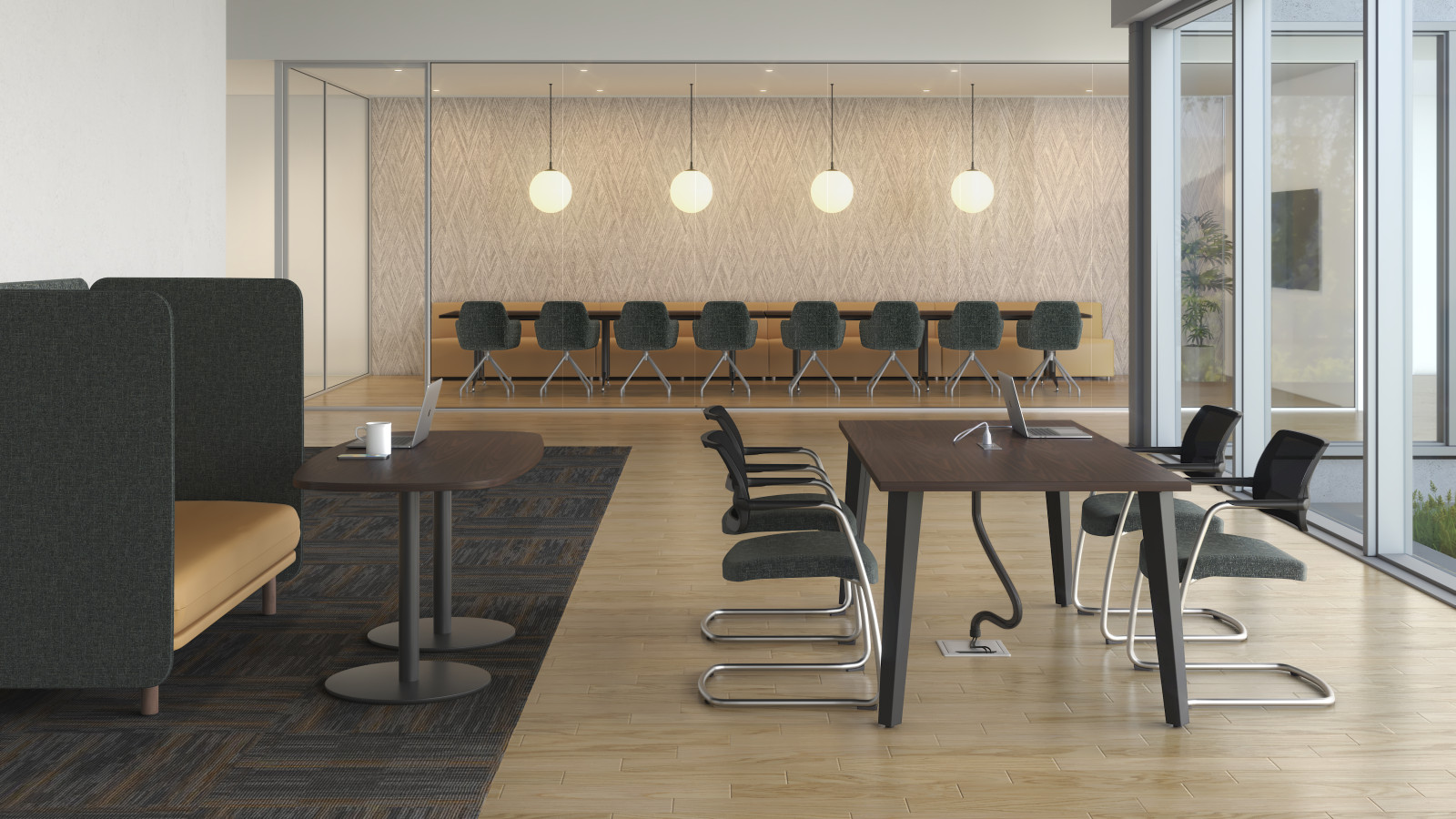 Preview of Day-to-Day Table with Power and Soft Privacy Lounge in Collaborative Environment