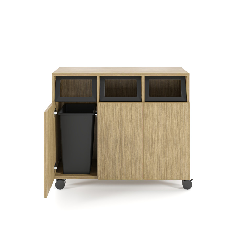 Preview of Calibrate Mobile Trash Recycling Centers, 3-bay, Front View, Open Door