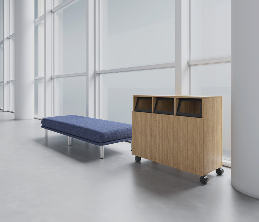 Preview of Calibrate Mobile Trash Recycling Centers, 3-bay, Soft Lounge Ottoman 