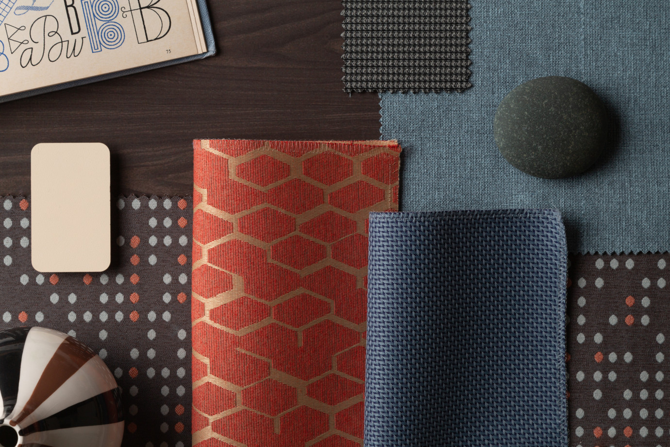 Preview of 2022 Fabrics and Finishes Skyline Afterglow with props