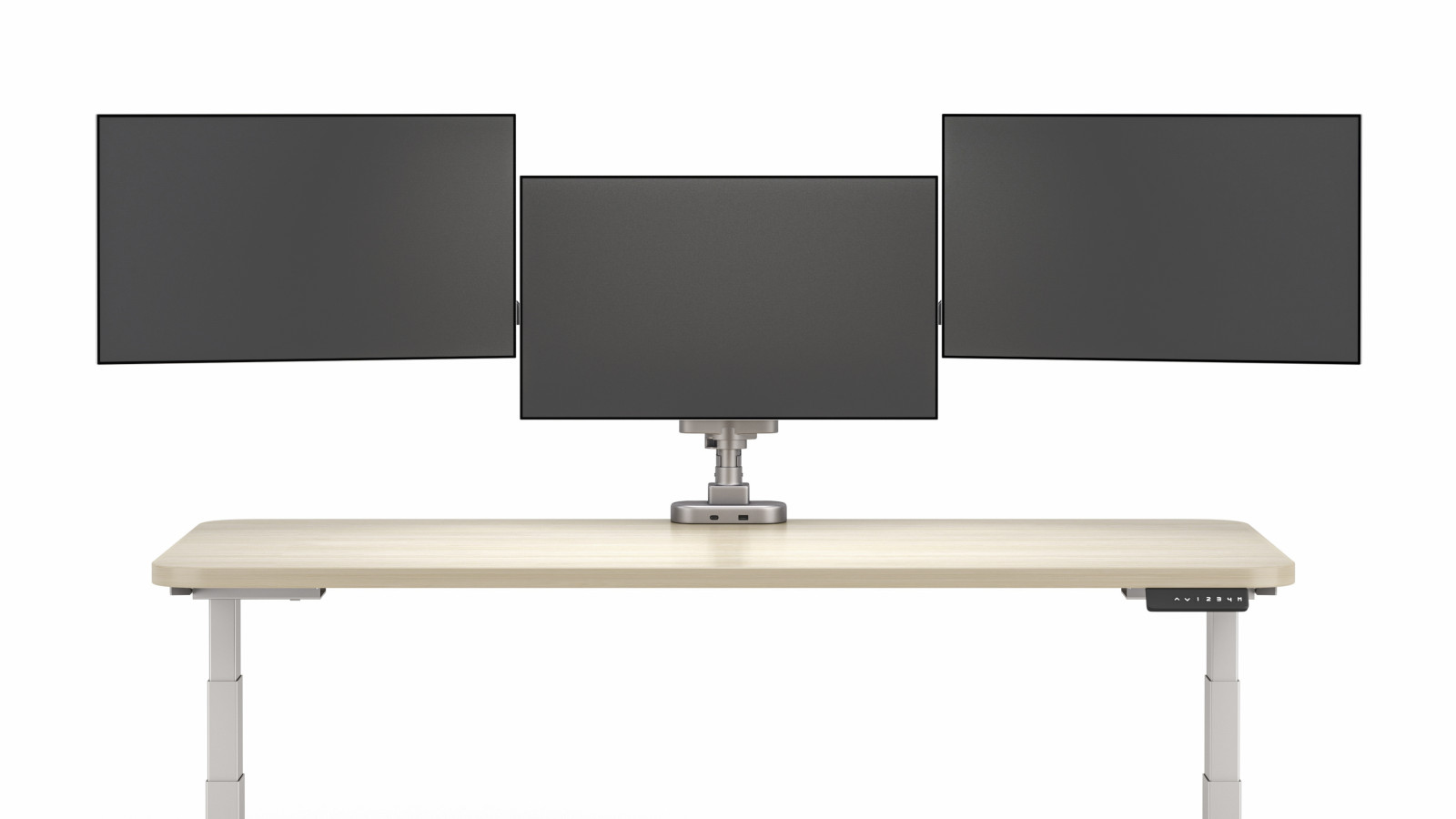 Preview of Performance Series Monitor Arms, Triple Arm in silver, front view