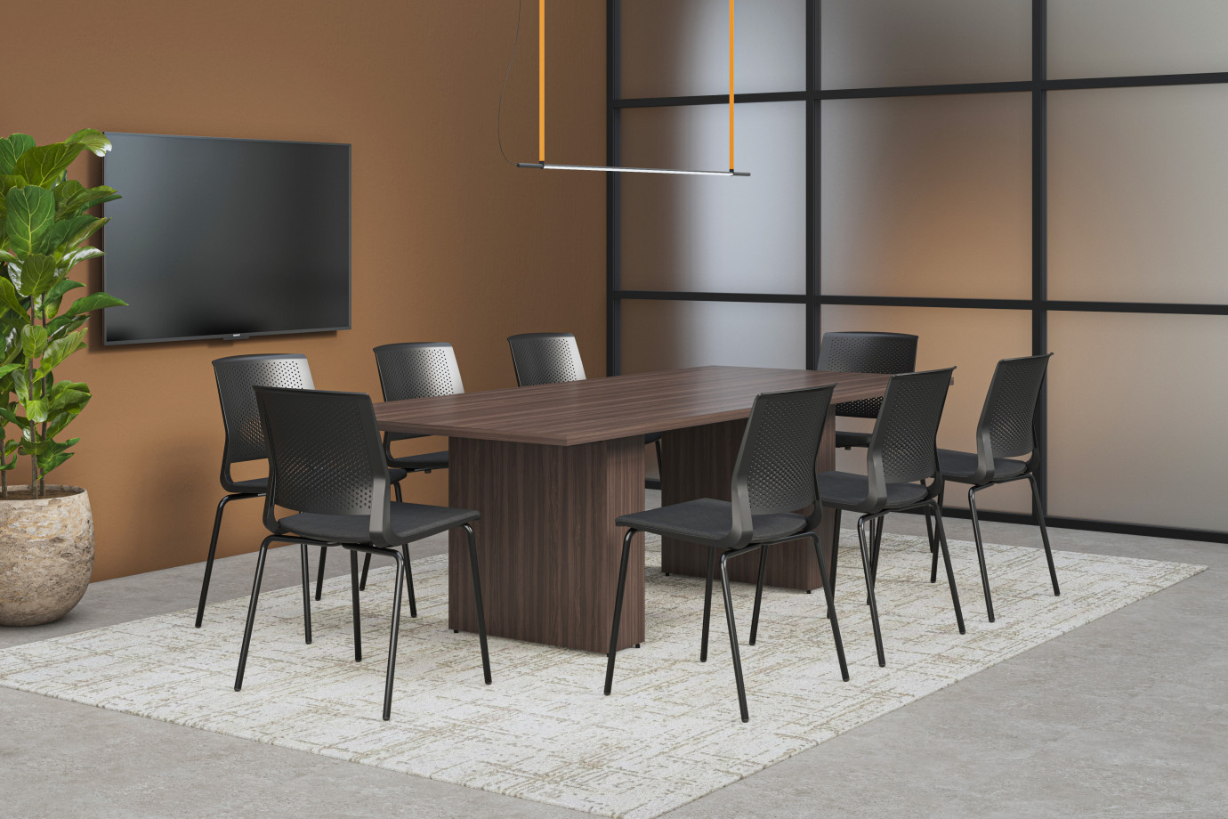 Preview of Conference room, Calibrate Conference Table, Quarry 4-Leg Chair with Glides​