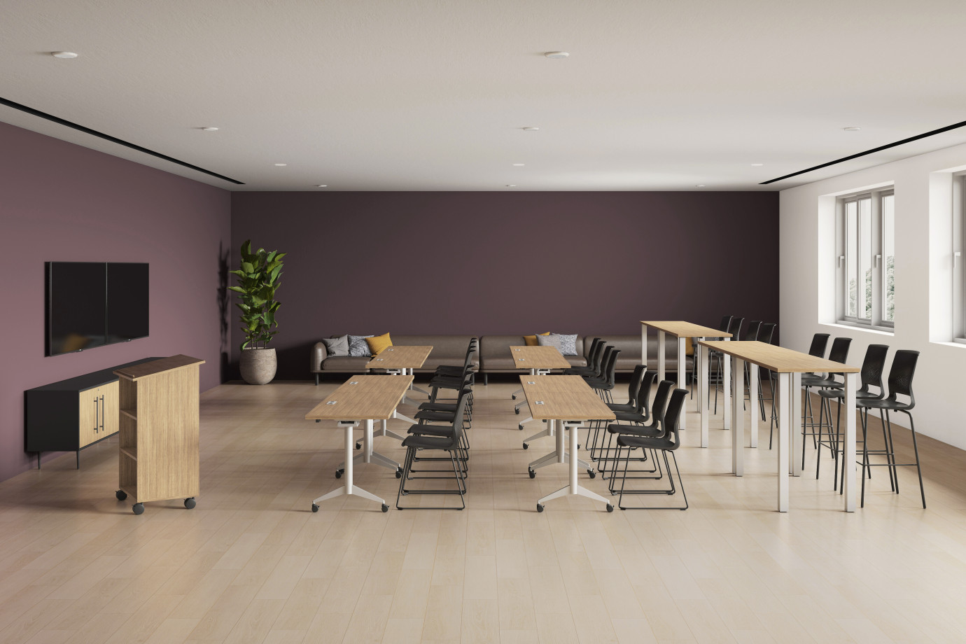 Preview of Training Room, Lecture Room, Day-to-Day Training Tables, Quarry Sled Base Chair & Quarry Bar Stools, Calibrate Lectern, Rhett, Soft​
