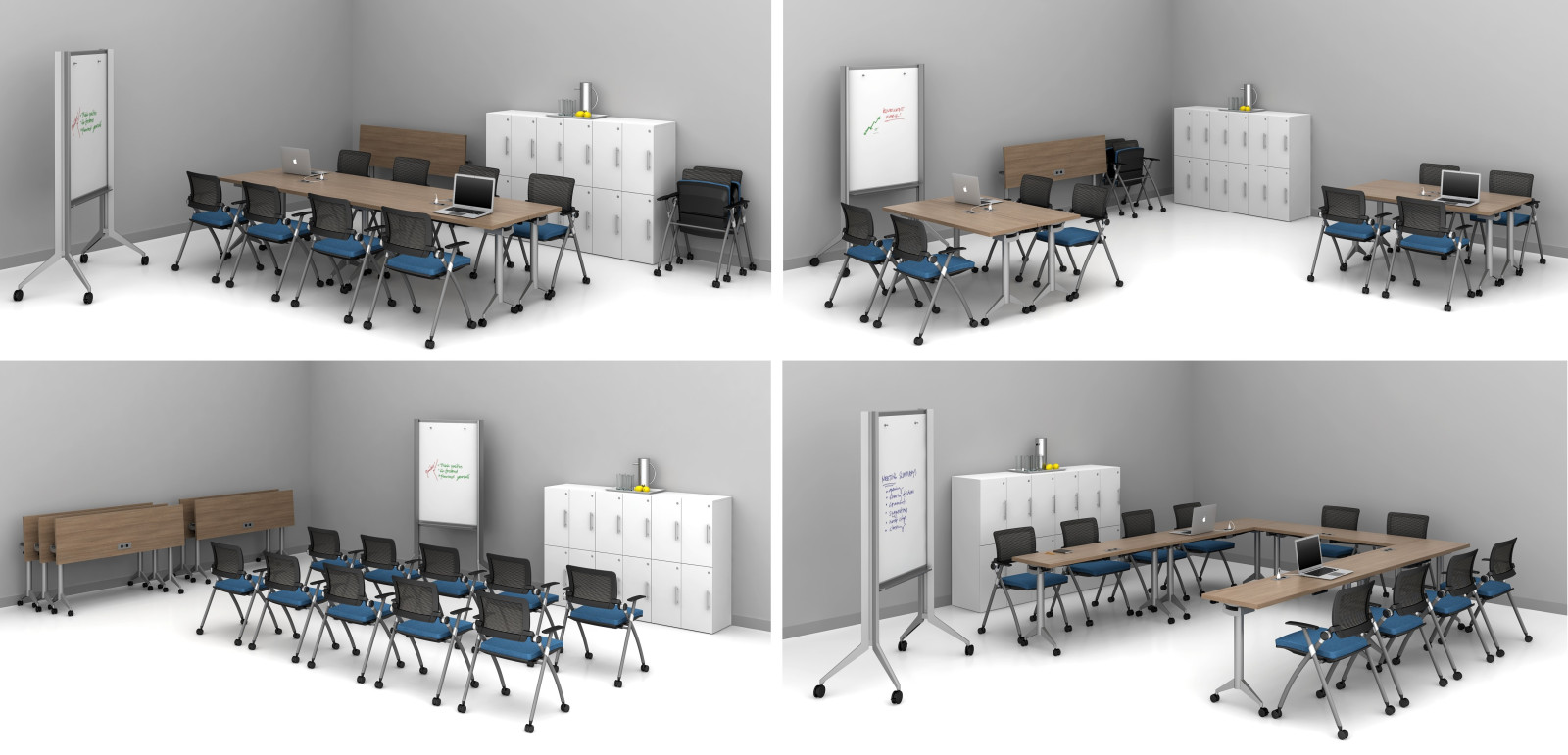 Preview of Day-to-Day 18” Flip-Top Tables and Stow seating shown 4 ways in one room