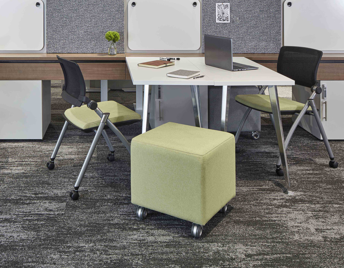 Preview of Calibrate Community Benching with Impromptu Meeting area created by two worksurfaces pushed together on  the glide system
