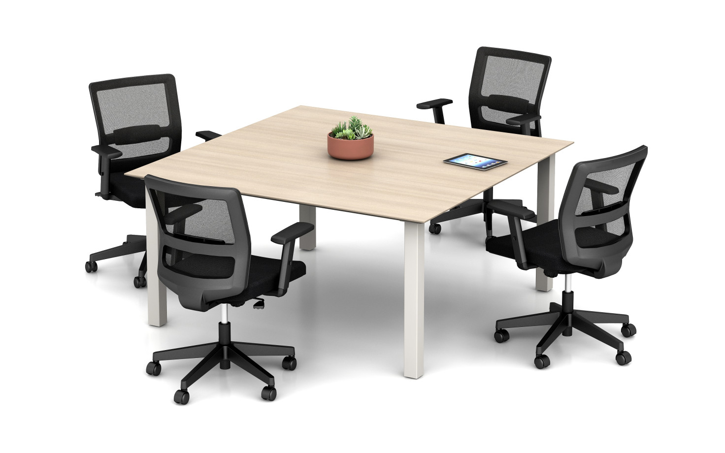 Preview of Day-to-Day Square Table with Knife Edge and  Post Legs, shown with Revere Seating