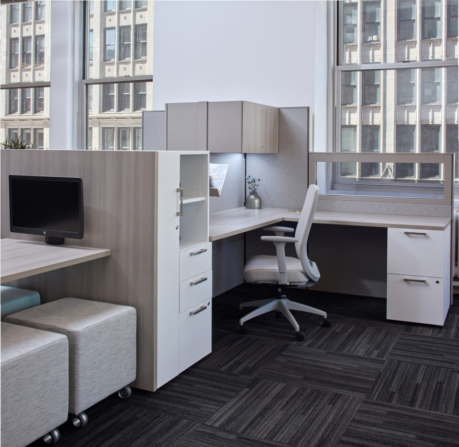 Preview of Matrix panel system with Calibrate Storage and Volker Cubes in the NYC Showroom