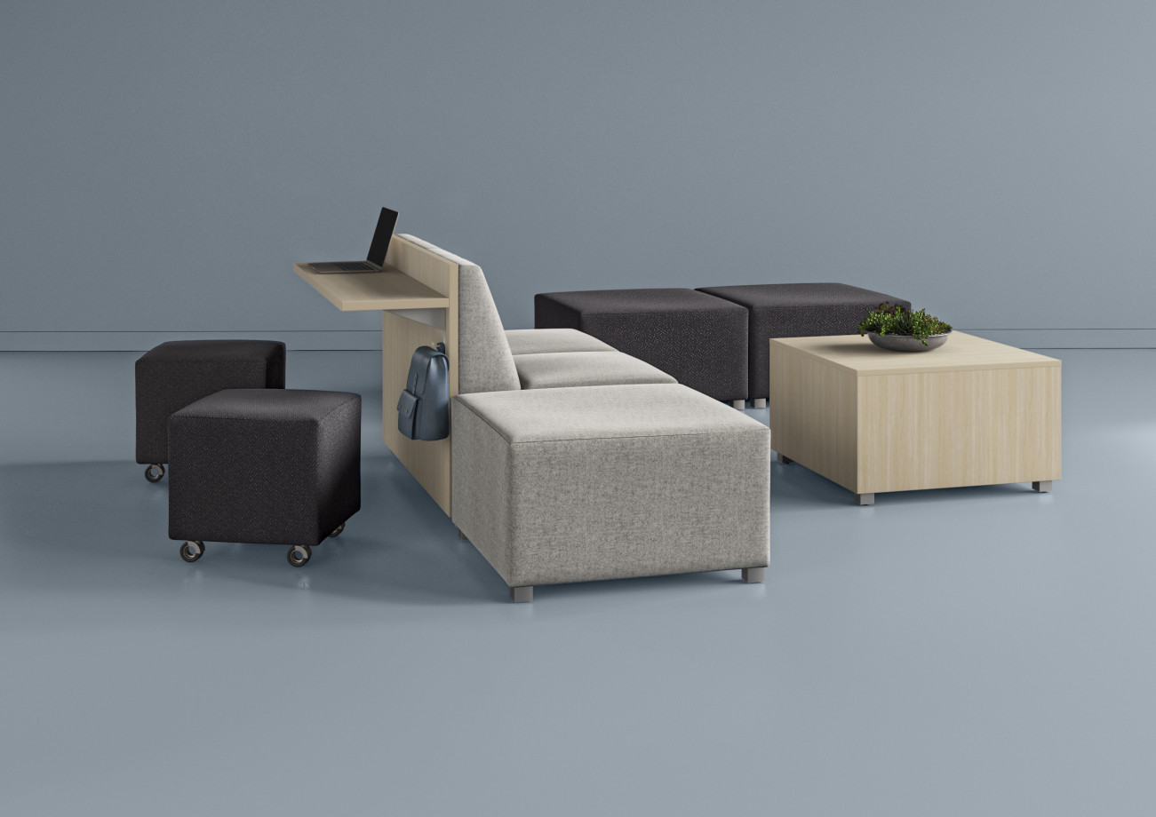 Preview of LB Lounge with Ledge, Ottomans and Table, shown with Volker Cubes