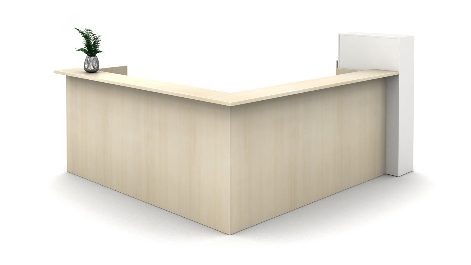 Preview of Calibrate Laminate Casegoods Reception Station, exterior view with True White storage tower