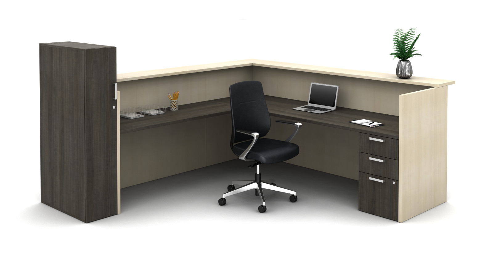 Preview of Calibrate Laminate Casegoods Reception Station, interior view; Auburn seating