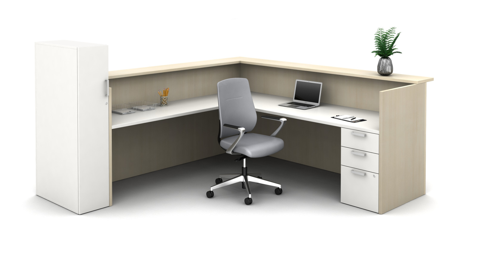 Preview of Calibrate Laminate Casegoods Reception Interior View with Auburn
