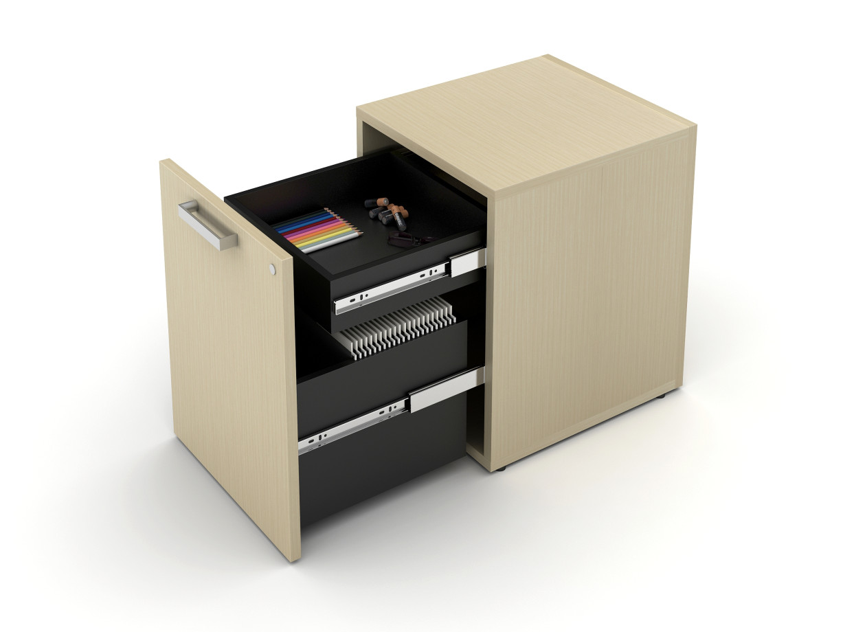 Preview of Calibrate Hidden Drawer Pedestal with rectangle pull, shown in Maritime Dune